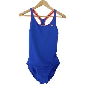 Nike Womens‎ Racerback Swimsuit Two Tone Blue Built in Bra padded Size Medium